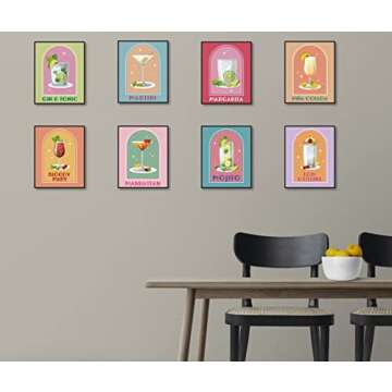 MINI ZOZI Bar Cart Colorful Wall Art Decor 8X10 9PCS Aesthetic Room Funky Trendy Prints Cute Posters Of Wine Cocktail Alcohol College Dorm Preppy Danish Pastel Apartment Living Room Poster Pink Print