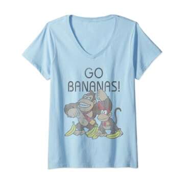 Womens Nintendo Donkey Kong Go Bananas Vintage V-Neck T-Shirt