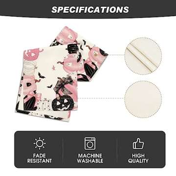 Artoid Mode Pink Jack-O-Lantern Pumpkin Bat Halloween Table Runner, Holiday Kitchen Dining Table Decoration for Indoor Outdoor Home Party Decor 13 x 72 Inch