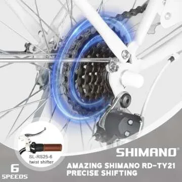 Glerc 24 Inch Beach Cruiser Bike, 6-Speed Hybrid City Bicycle for Girls Youth and Over 6 Years Old, Missy Bike with Wicker Basket & Lightweight, White