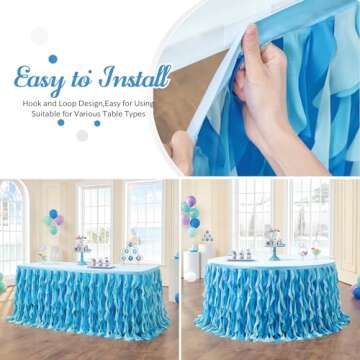 leegleri 6FT Tulle Ruffle Curly Willow Table Skirt for Rectangle or Round Tables, Under The Sea Ocean Blue Baby Shark Themed Tutu Table Skirt for Baby Shower, Birthday Party