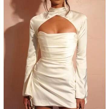 Women Sexy Spaghetti Strap Mini Dress with Gloves Off Shoulder Sleeveless Cut Out Bodycon Dress Night Party Club Outfits