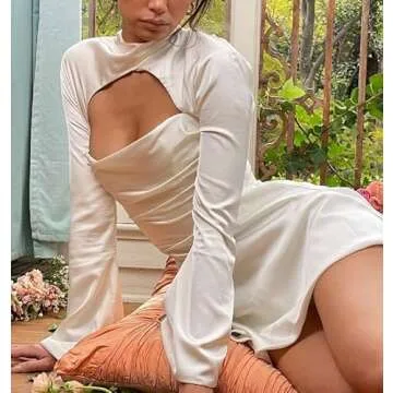 Women Sexy Spaghetti Strap Mini Dress with Gloves Off Shoulder Sleeveless Cut Out Bodycon Dress Night Party Club Outfits