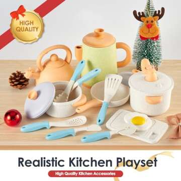 BUYGER Pretend Play Kitchen Accessories Toys Set, Cookware Pots and Pans Cooking Utensils Playset Gifts for 3 4 5 Years Old Kids Girls Boys Toddler