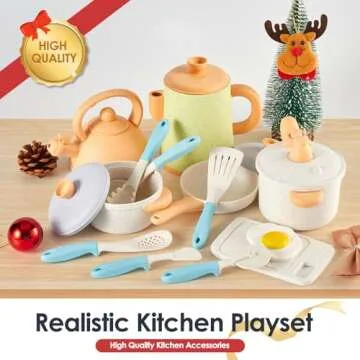 BUYGER Pretend Play Kitchen Accessories Toys Set, Cookware Pots and Pans Cooking Utensils Playset Gifts for 3 4 5 Years Old Kids Girls Boys Toddler