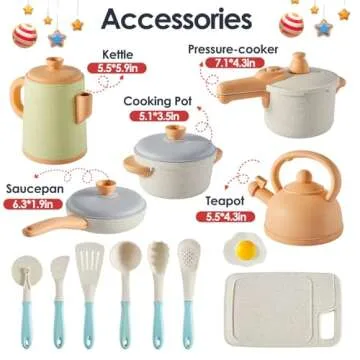 BUYGER Pretend Play Kitchen Accessories Toys Set, Cookware Pots and Pans Cooking Utensils Playset Gifts for 3 4 5 Years Old Kids Girls Boys Toddler