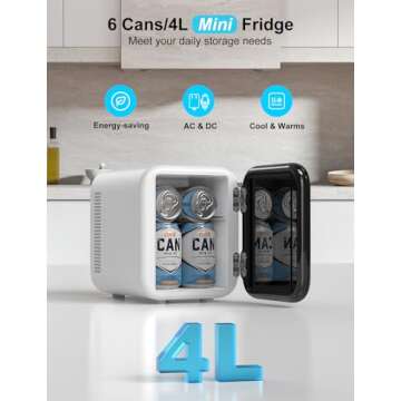 CROWNFUL Mini Fridge, 4 Liter/6 Cans Portable Skincare Fridge, AC/DC Cooler and Warmer Personal Refr...