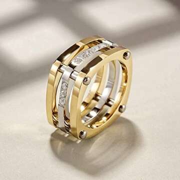 CIUNOFOR 14K Gold Plated Ring Simulated Diamond CZ Cocktail Rings for Women and Men Gold Statement R...