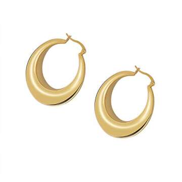Edforce Stainless Steel 14K Gold Plated Chunky Large Thick Rounded Tube Hoop Earrings (Gold, 40)