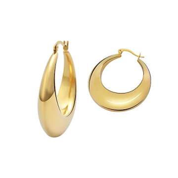 Edforce Stainless Steel 14K Gold Plated Chunky Large Thick Rounded Tube Hoop Earrings (Gold, 40)