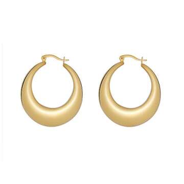 Edforce Stainless Steel 14K Gold Plated Chunky Large Thick Rounded Tube Hoop Earrings (Gold, 40)