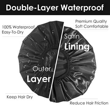 Auban Extra Large Shower Cap, Waterproof Reusable Hair Cap, XL Satin Lined Shower Bonnet for Women Men Thick Long Hair, Braids, Dreadlocks(Adjustable)