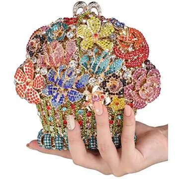 MOSSMON Flower Crystal Evening Clutch Bag Elegant Bride Wedding Party Purse for Women