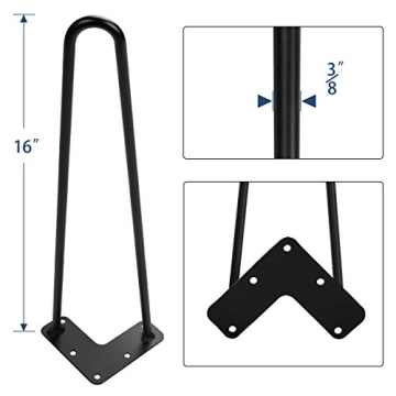 16" Black Hairpin Legs for Heavy Duty DIY Projects