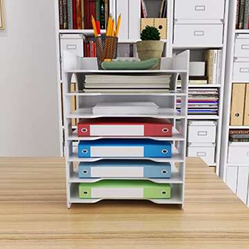 Natwind Office 7 Tiers File Paper Organizer for Desk Desktop White File Holder Office Desk Organizer...