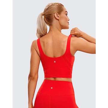 CRZ YOGA Butterluxe Womens V Neck Longline Sports Bra - U Back Padded Crop Workout Tank Tops with Built in Pads Dark Red Medium