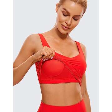 CRZ YOGA Butterluxe Womens V Neck Longline Sports Bra - U Back Padded Crop Workout Tank Tops with Built in Pads Dark Red Medium