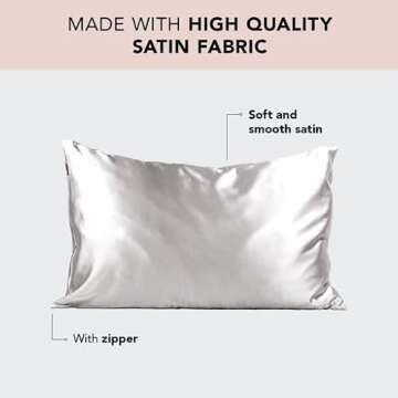 Kitsch Satin Pillowcase for Hair & Skin - Softer Than Silk, Cooling with Zipper, 7 Silver, Queen (2 Pack)