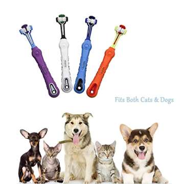Orgrimmar 4 Pcs Three Sided Pet Toothbrush Dog Brush Addition Bad Breath Tartar Teeth Care Dog Cat Cleaning Mouth