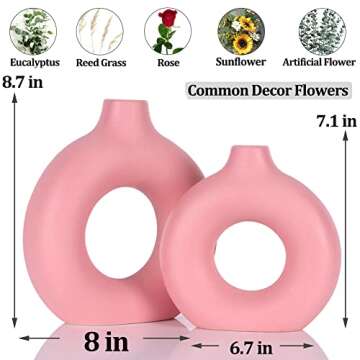 Pink Ceramic Vase Set of 2-2 Round Pink Vase, Modern Pink Vases for Decor Flower Vase, Apply to Livi...