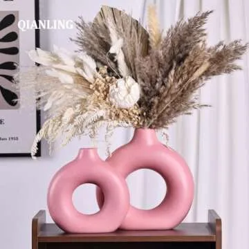 Pink Ceramic Vase Set of 2-2 Round Pink Vase, Modern Pink Vases for Decor Flower Vase, Apply to Living Room, Kitchen, Mantle, Bedroom, Dining Table, Office, Farmhouse, Pink vases for centerpieces