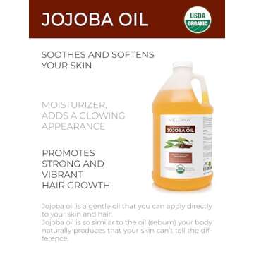 Velona Jojoba Oil USDA Certified Organic - 64 Fl Oz | 100% Pure and Natural Carrier Oil| Golden, Unr...