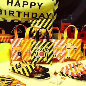 24 Pack Construction Zone Tote Bags Under Construction Candy Treat Bags Truck Themed Favor Bags Birt...