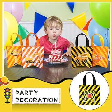 24 Pack Construction Zone Tote Bags Under Construction Candy Treat Bags Truck Themed Favor Bags Birthday Constructions Dump Truck Mini Non Woven Fabric Bags for Boys Birthday Gifts Baby Shower