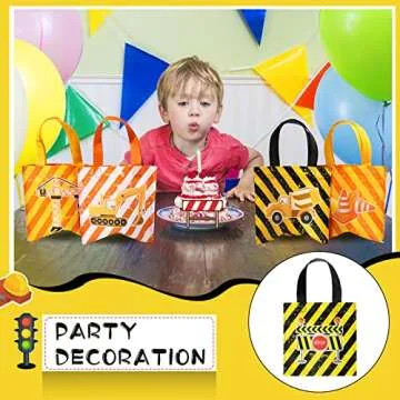 24 Pack Construction Zone Tote Bags Under Construction Candy Treat Bags Truck Themed Favor Bags Birthday Constructions Dump Truck Mini Non Woven Fabric Bags for Boys Birthday Gifts Baby Shower