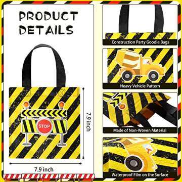 24 Pack Construction Zone Tote Bags Under Construction Candy Treat Bags Truck Themed Favor Bags Birthday Constructions Dump Truck Mini Non Woven Fabric Bags for Boys Birthday Gifts Baby Shower