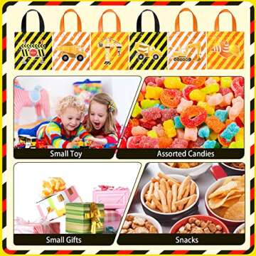 24 Pack Construction Zone Tote Bags Under Construction Candy Treat Bags Truck Themed Favor Bags Birthday Constructions Dump Truck Mini Non Woven Fabric Bags for Boys Birthday Gifts Baby Shower