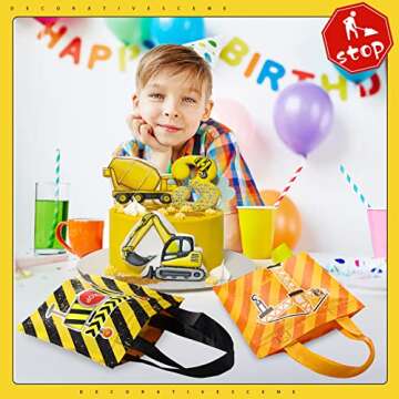 24 Pack Construction Zone Tote Bags Under Construction Candy Treat Bags Truck Themed Favor Bags Birthday Constructions Dump Truck Mini Non Woven Fabric Bags for Boys Birthday Gifts Baby Shower