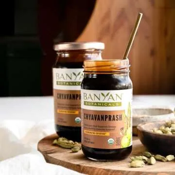 Banyan Botanicals Chyavanprash – Organic Ayurvedic Herbal Jam with Raw Honey, Amla & Ashwagandha – Vitalizing Superfood Immune Support Supplement* – 9.4 oz – Non GMO Sustainably Sourced Gluten Free