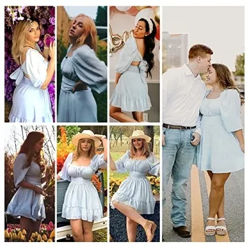 EXLURA Summer Dress with Lantern Sleeves and Tie Back