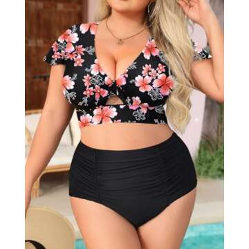 Yonique Womens Two Piece Plus Size Bikini Set High Waisted Swimsuits Tummy Control Bathing Suits Sho...