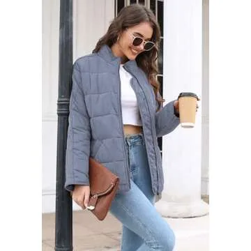 ETCYY Women's Causal Lightweight Quilted Jackets Long Sleeve Oversized Warm Winter Zip Up Coat with Pockets
