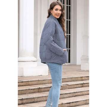 ETCYY Women's Causal Lightweight Quilted Jackets Long Sleeve Oversized Warm Winter Zip Up Coat with Pockets