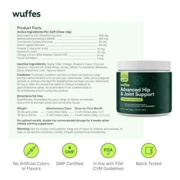Wuffes Chewable Dog Hip and Joint Supplement for Small & Medium Breeds - Glucosamine & Chondroitin Chews - Dog Joint Supplements & Vitamins - Extended Joint Care - 60 Ct
