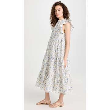 En Saison Women's Eliza Tiered Midi Dress, Olive Multi, S