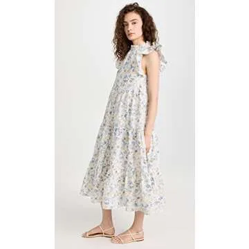 En Saison Women's Eliza Tiered Midi Dress, Olive Multi, S