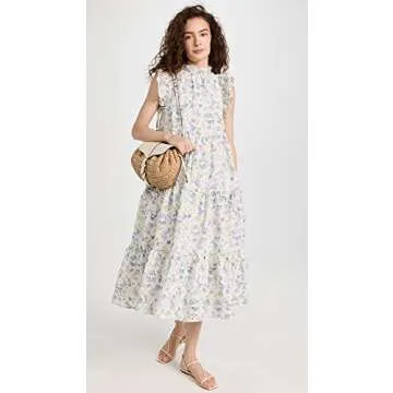 En Saison Women's Eliza Tiered Midi Dress, Olive Multi, S