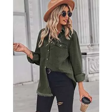 Zilcremo Women Denim Shirt Long Sleeve Button Down Chic