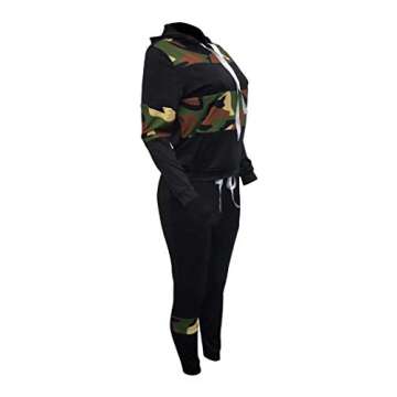 Famnbro Jogging Suits for Women 2 Piece Camo Print Long Sleeve Pullover Hoodie and Bodycon Pants Set