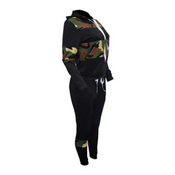 Famnbro Jogging Suits for Women 2 Piece Camo Print Long Sleeve Pullover Hoodie and Bodycon Pants Set
