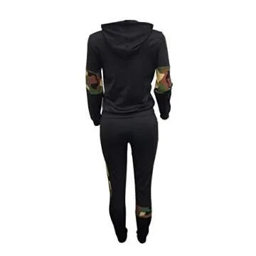 Famnbro Jogging Suits for Women 2 Piece Camo Print Long Sleeve Pullover Hoodie and Bodycon Pants Set