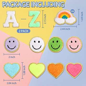 64PCS Adhesive Chenille Letter Patches, 2 Packs A-Z Stick On Varsity Letter Patches Mixed Color Felt...
