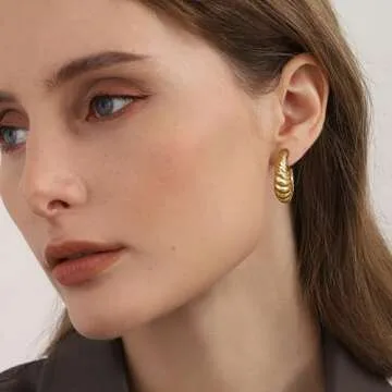 CASSIECA 8 Pairs Gold Clip on Earrings for Women 14K Gold Plated Chunky Hoop Clip Earrings for Women Hypoallergenic Clip on Hoop Earrings Non Pierced Fake Earrings Set Gold Silver Tone