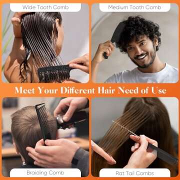 SALONSILK 15PCS Professional Comb Set, Wide Tooth Combs Rat Tail Fine Tooth Hair Comb, Barber Stylin...