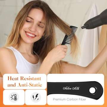 SALONSILK 15PCS Professional Comb Set, Wide Tooth Combs Rat Tail Fine Tooth Hair Comb, Barber Styling Curly Parting Combs Set for Men and Women, Braiding Cutting Combs