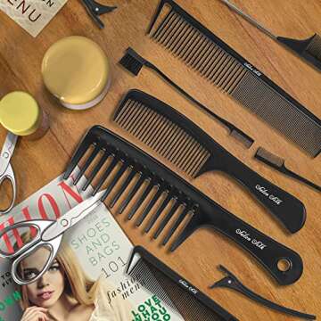 SALONSILK 15PCS Professional Comb Set, Wide Tooth Combs Rat Tail Fine Tooth Hair Comb, Barber Styling Curly Parting Combs Set for Men and Women, Braiding Cutting Combs